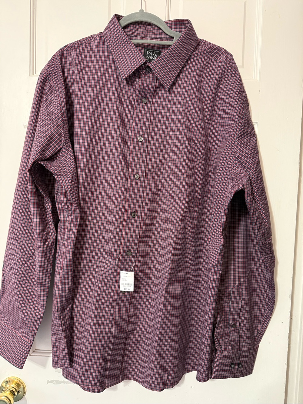 Jos. A. Bank Men's Plum and Navy Micro-Check Dress Shirt
